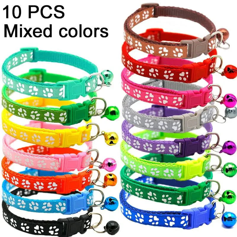 10Pcs Wholesale Collars For Cat Bell Adjustable Necklace With Bell Colorful for Cat Puppy Cat  Collar Dropshipping Pet Collars [PET]