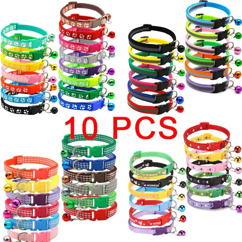 10Pcs Wholesale Collars For Cat Bell Adjustable Necklace With Bell Colorful for Cat Puppy Cat  Collar Dropshipping Pet Collars [PET]