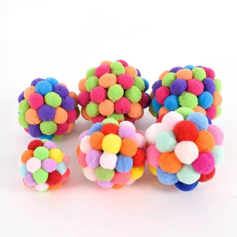 Handmade Funny Cats Bouncy Ball Toys Kitten Plush Bell Ball Mouse Toy Planet Ball Cat Chew Toys Interactive Pet Accessories [PET]