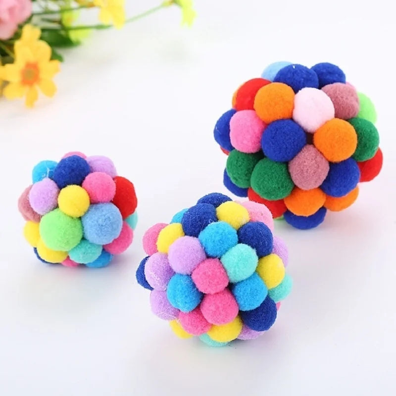 Handmade Funny Cats Bouncy Ball Toys Kitten Plush Bell Ball Mouse Toy Planet Ball Cat Chew Toys Interactive Pet Accessories [PET]