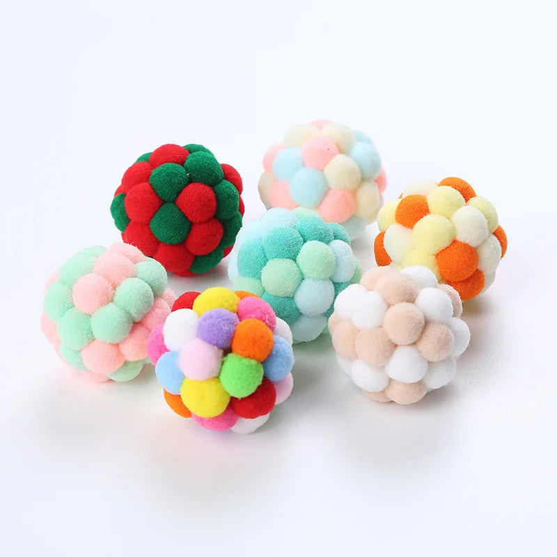 Handmade Funny Cats Bouncy Ball Toys Kitten Plush Bell Ball Mouse Toy Planet Ball Cat Chew Toys Interactive Pet Accessories [PET]