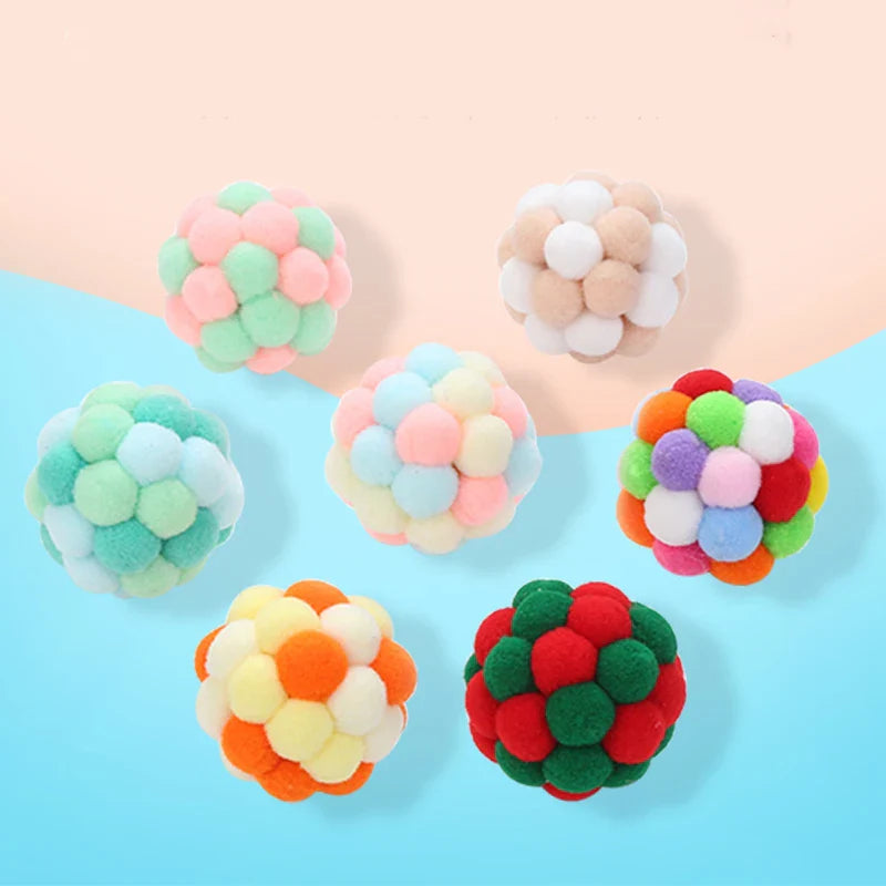 Handmade Funny Cats Bouncy Ball Toys Kitten Plush Bell Ball Mouse Toy Planet Ball Cat Chew Toys Interactive Pet Accessories [PET]