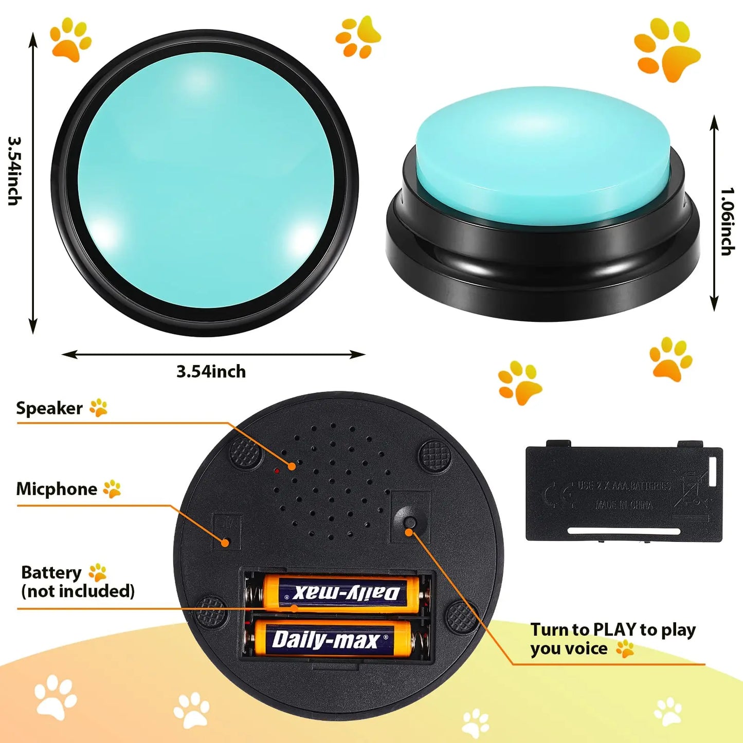 Dog Buttons for Communication Training 30s Recordable Dog Buzzers Dog Talking Button Voice Recording Pet Button [PET]