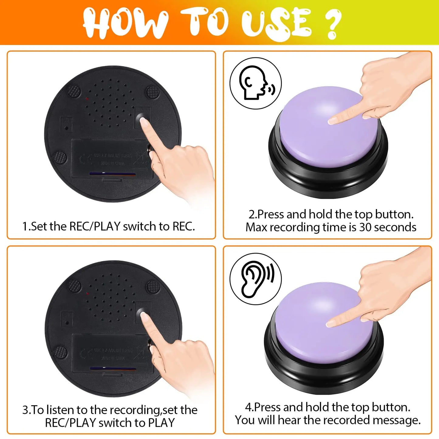 Dog Buttons for Communication Training 30s Recordable Dog Buzzers Dog Talking Button Voice Recording Pet Button [PET]